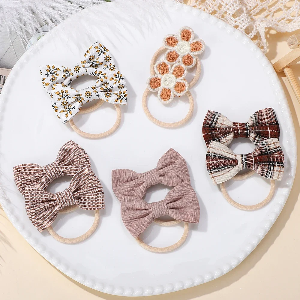

10Pcs/Set Cartoon Bow Flower Hairbands for Children Girls Sweet Hair Ties Elastic Rubber Band Hair Rope Hair Accessories 2025