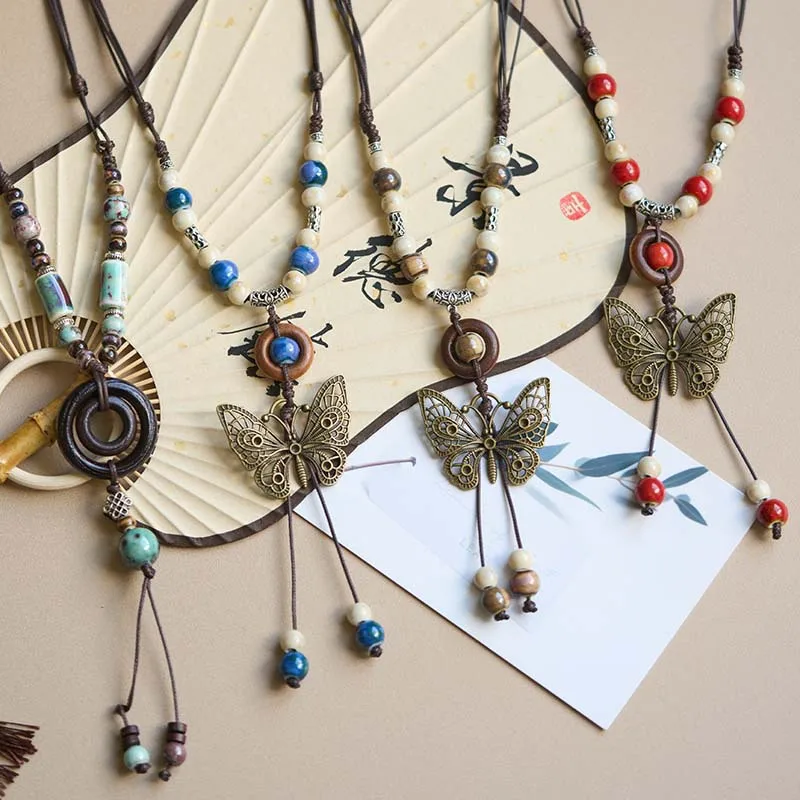 Retro Handmade Necklace Unique Creative Literary Literary Necklace Colorful Women'S Necklace for Gifts For Her