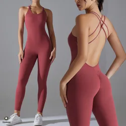 Plus Size S-XL Back V Bodysuits Sports Women Gym Rompers Yoga Set Scrunch Legging Workout One-Piece Jumpsuit Suit Active Wear