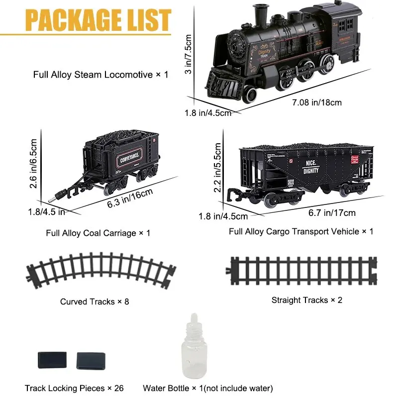 Train Set - Electric Train Toys W/Smoke. Light and Sounds, Train Sets for Boys W/Steam Locomotive Engine.Carriages and Tracks