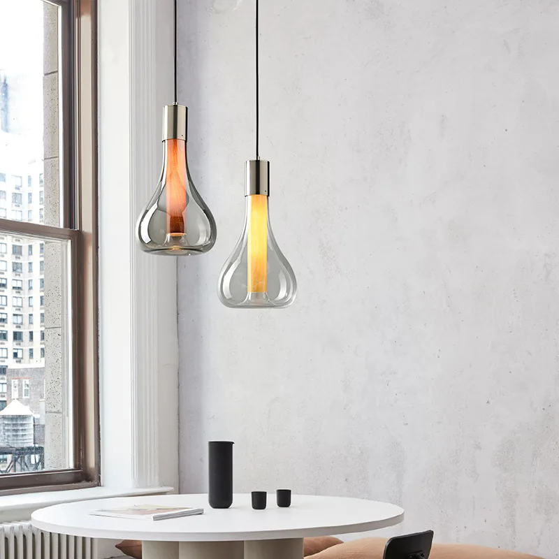Nordic Restaurant Single-head Glass Pendant Light Designer Simple Bar Counter Cafe Bedroom Bedside