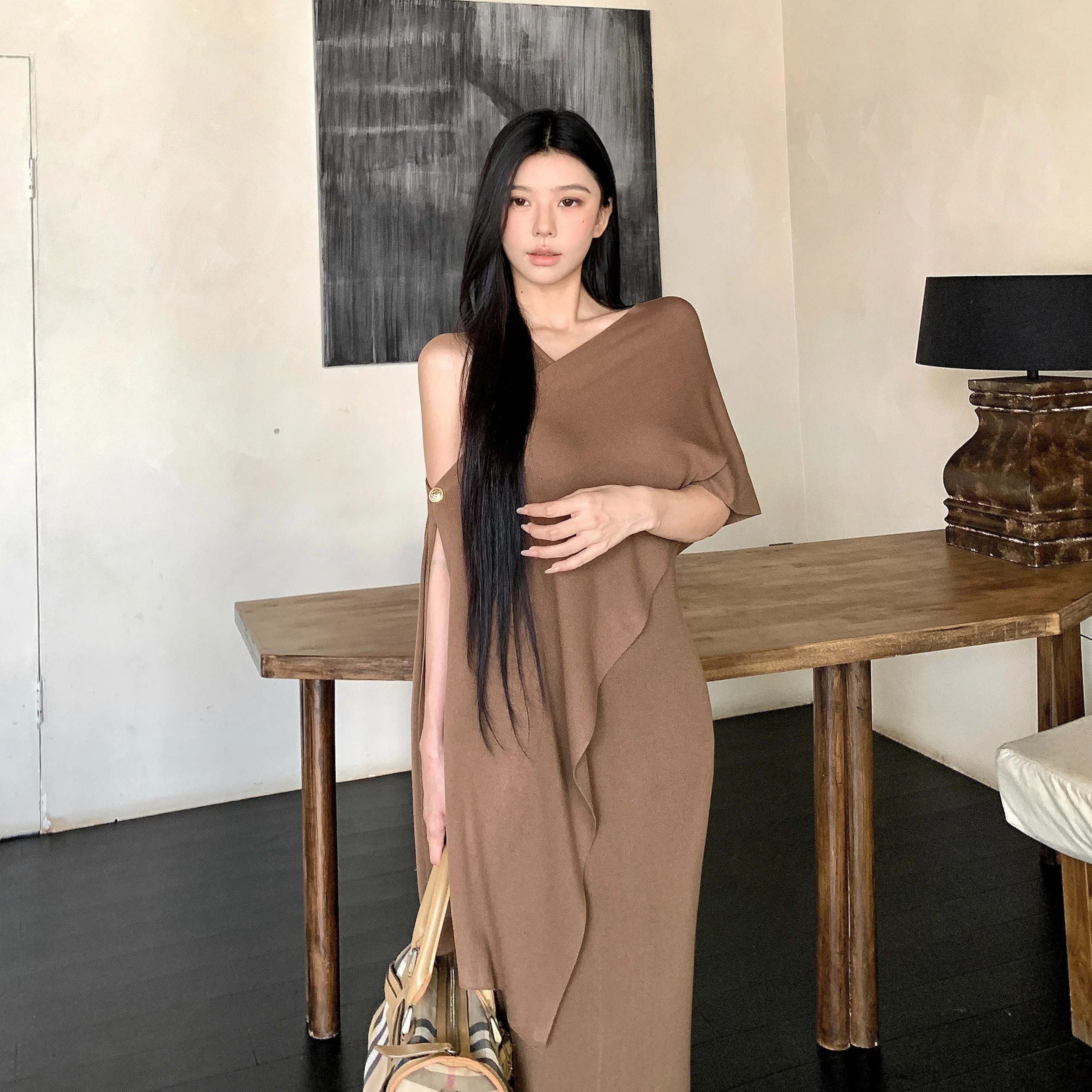 الخريف الشتاء البني القلنسوة Ne محبوك Svel Dr and awl قطعتين مجموعة للنساء Ele Sle لا العلامة التجارية المسجلة