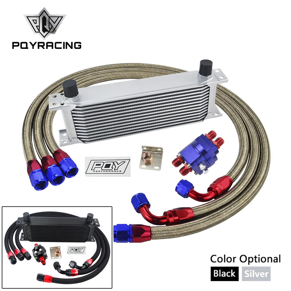 Universal 13 Row An10 Engine Transmiss Oil Cooler Kit + Filter Relocation With PQY Sticker+Box PQY7013+Kit3