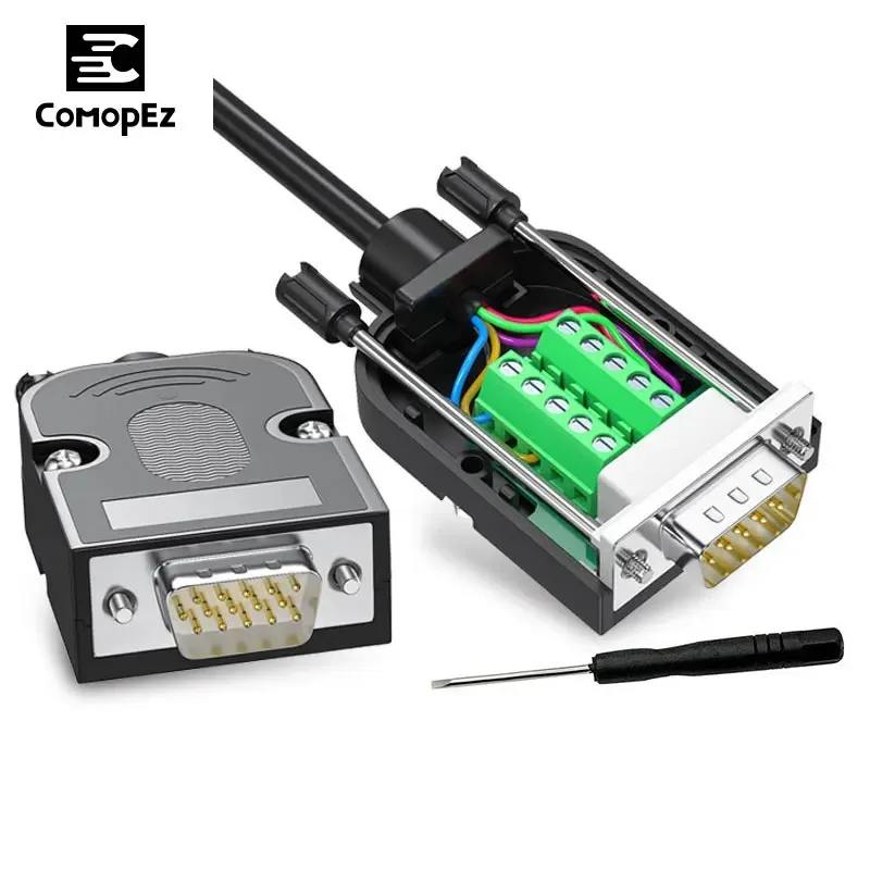 DB9 Solderless 9-Pin RS-232 Serial Port Connector COM Port RS-485 Connector Male/Female Terminal Blocks PLC Industrial Control