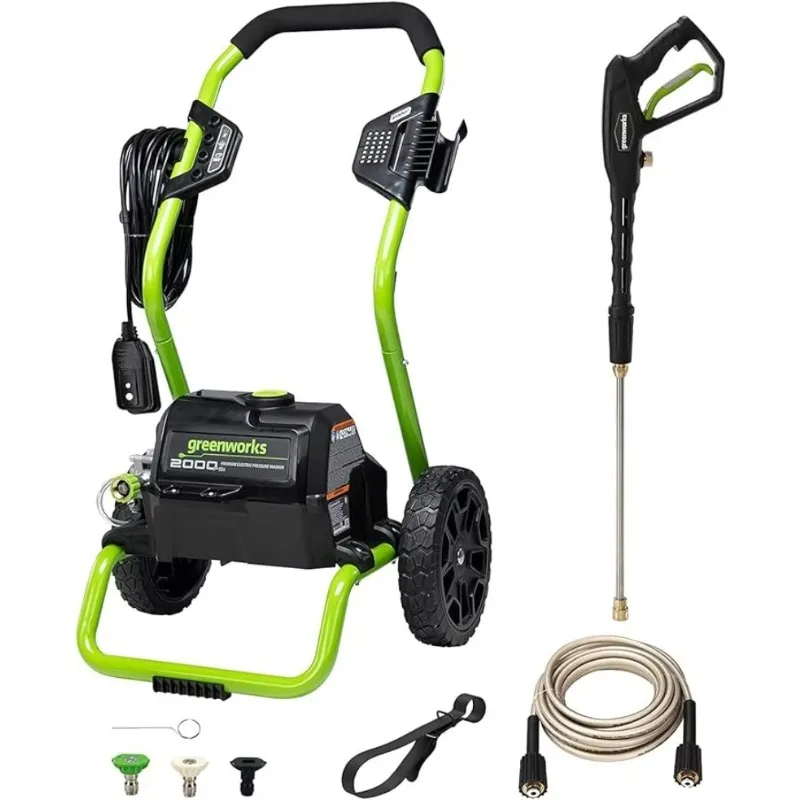 Greenworks 2000 PSI (13 Amp) Electric Pressure Washer (Wheels For Transport / 20 FT Hose / 35 FT Power Cord)