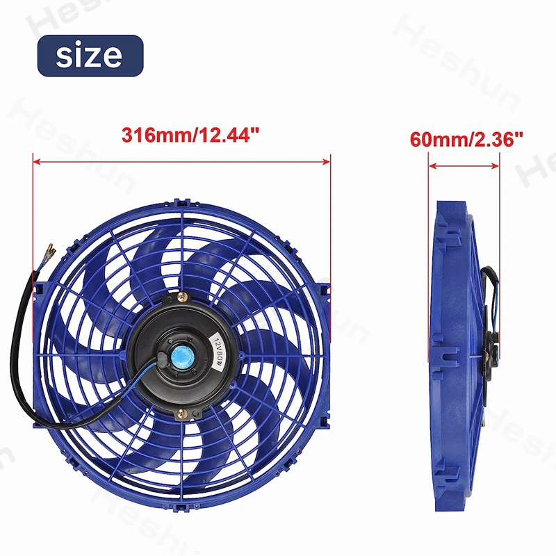 Radiador elétrico Universal Ventiladores, Slim Condensador Ventilador, Push Pull Fan, Blue Mount Kit, High Performance, 12V, 80W, 2000 RPM, 12\