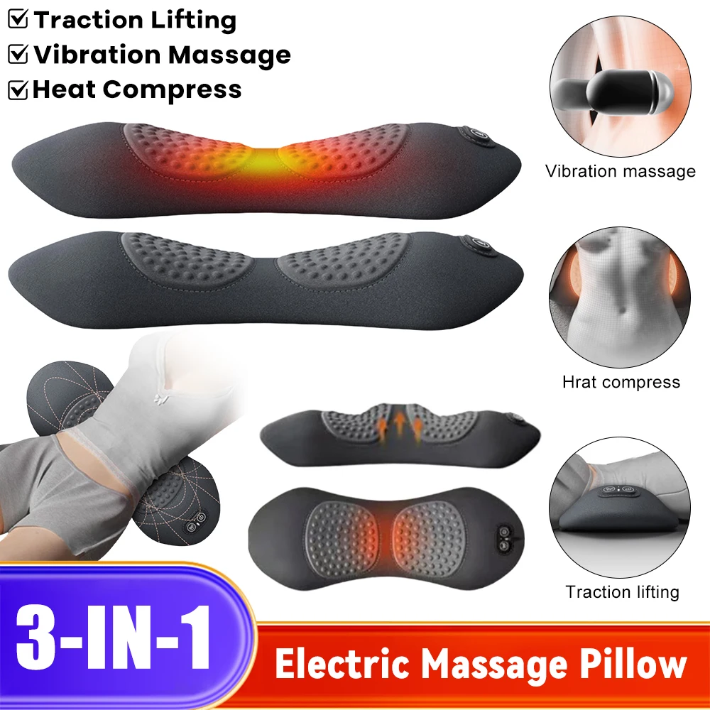 

Electric Massage Back Pillow 3-IN-1 Traction Vibration Heating Pillows Sleeping Waist Protection Pad Waist Relief Lumbar Support