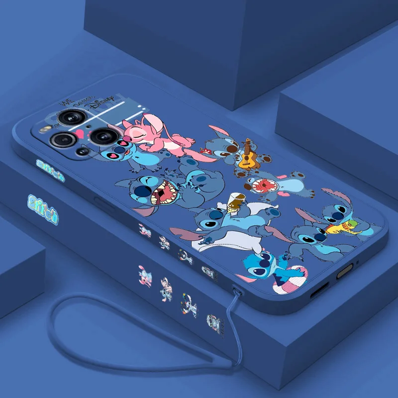 stitch love Angel Phone Case For OPPO Find X2 X3 X5 Lite Neo Reno 2 Z 5 6 7 8 10 Lite Pro Liquid Left Rope Funda Shell Soft Capa