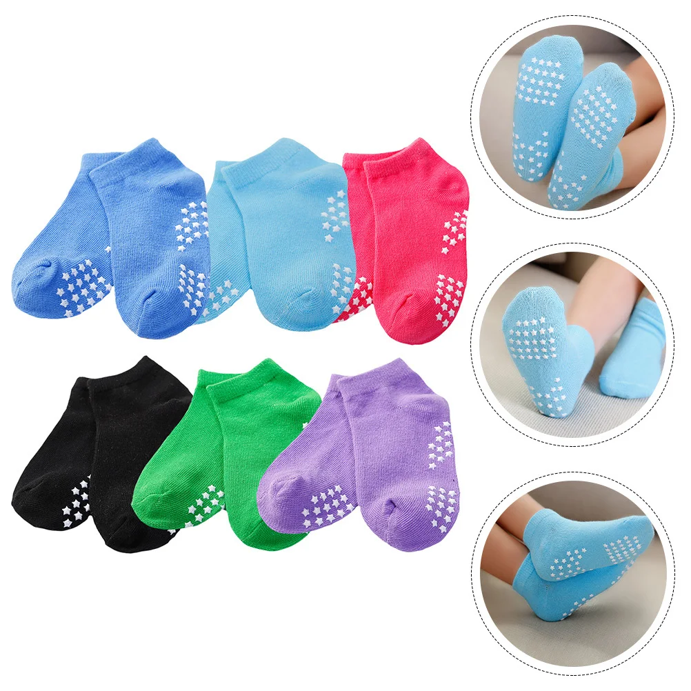 

6Pairs Non Slip Wear Resistant Baby Socks Comfortable Elastic Opening Cotton Stockings for Toddlers Spring Summer