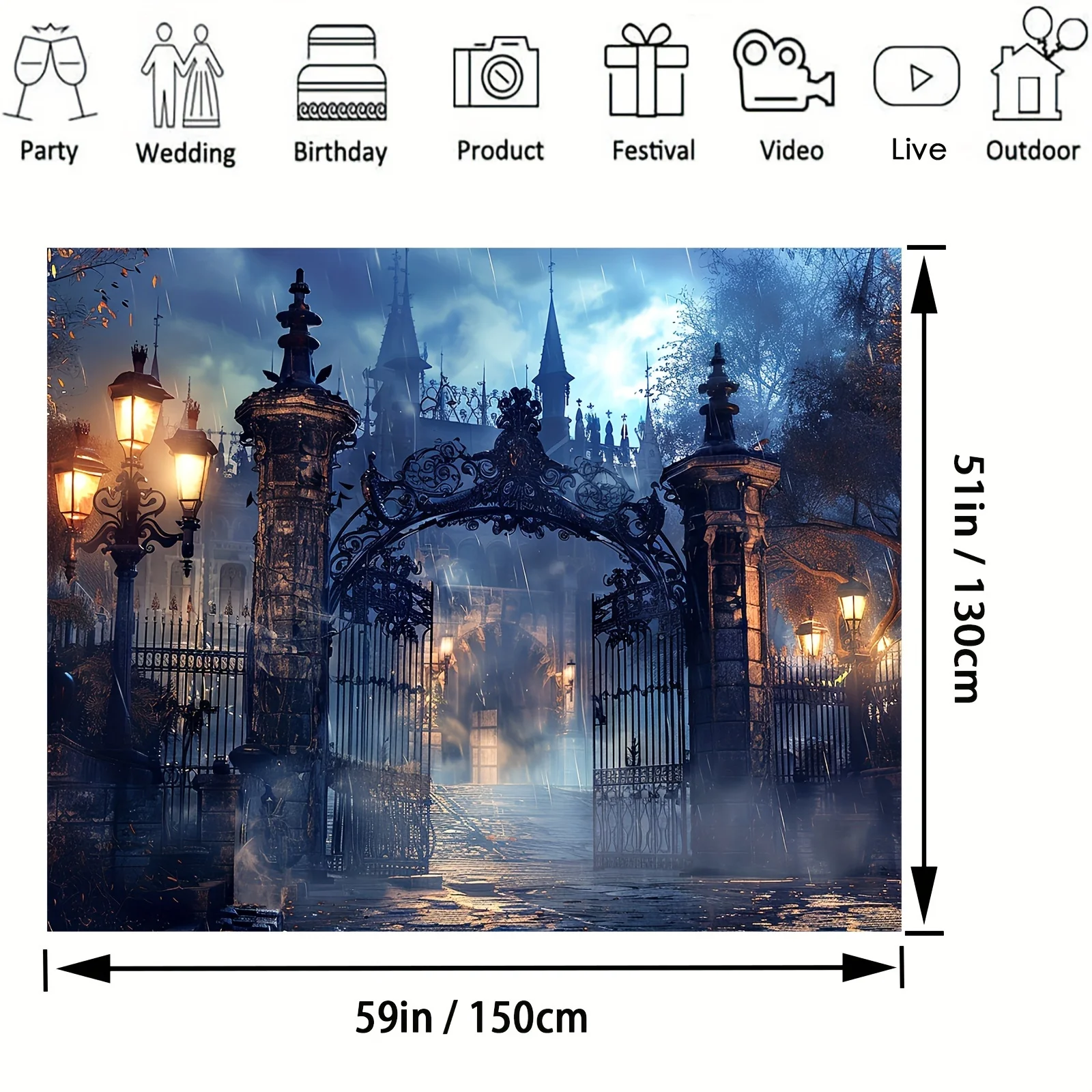 Spooky Castle Gate Halloween Backdrop - Versatile Polyester Photography Background For Parties & Decorations