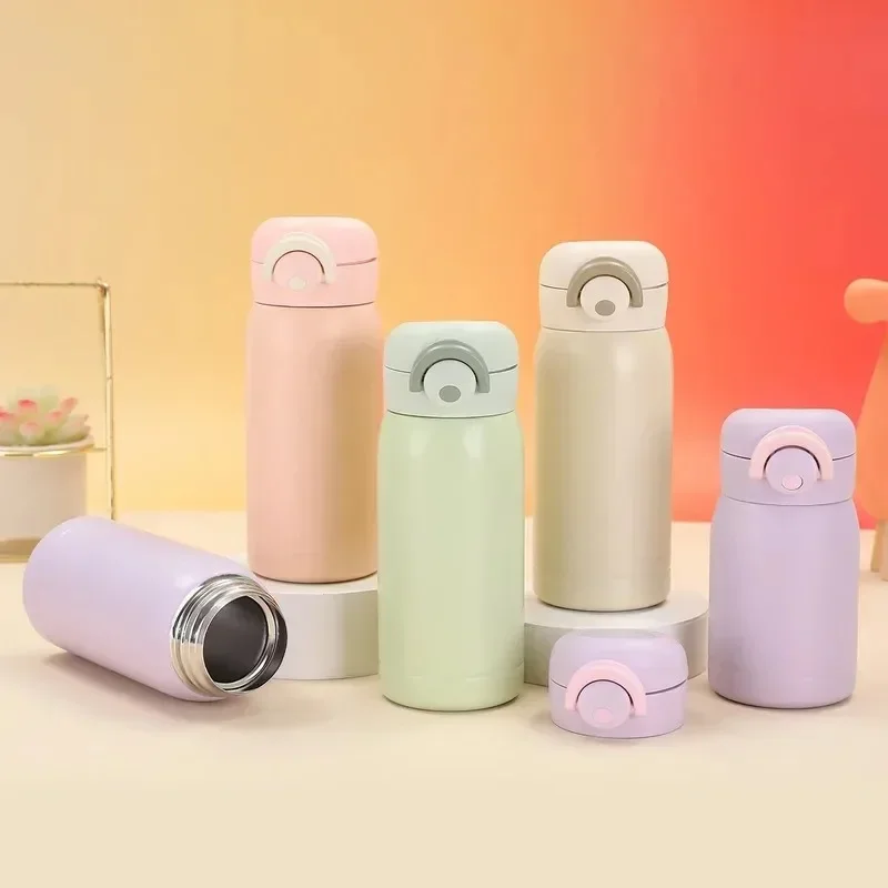 304 Stainless Steel Mini Vacuum Thermos Pop-up Water Cup with Lock Lid Portable Pocket Mug