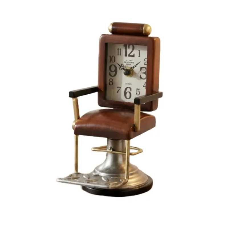 Retro barber chair shape clock desktop decoration ornament creative wrought iron table clock home decoration