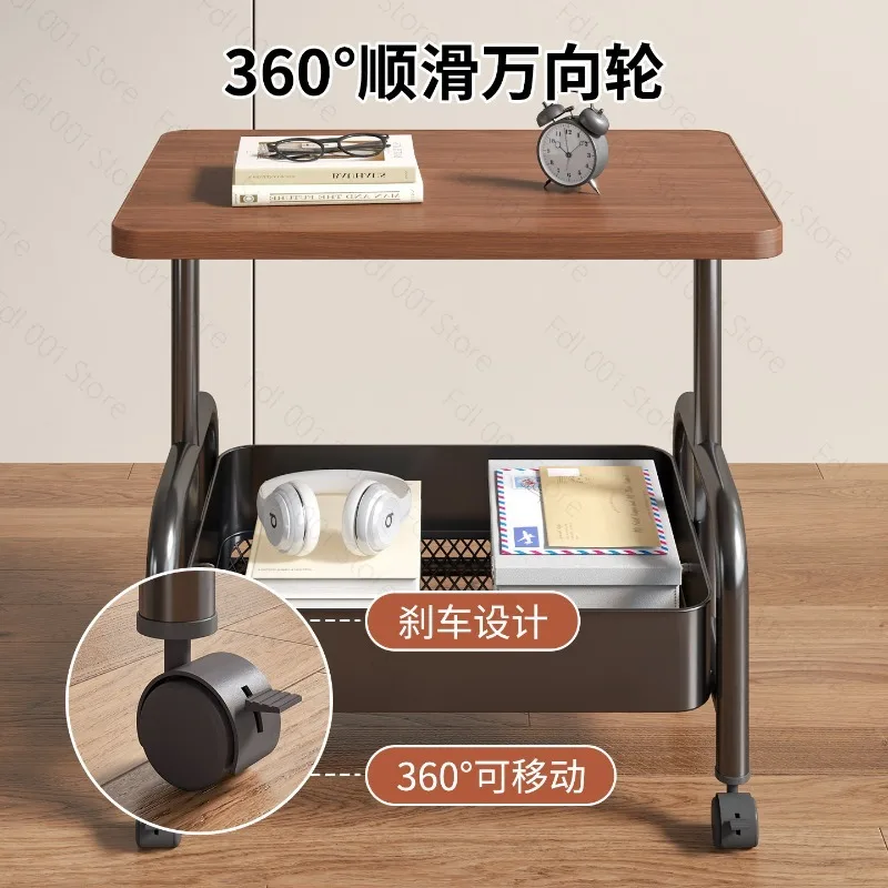 Double-layer Coffee Table Trolley Storage Wheeled Tea Table Bedroom Shelf Small Living Room Sofa Side Table