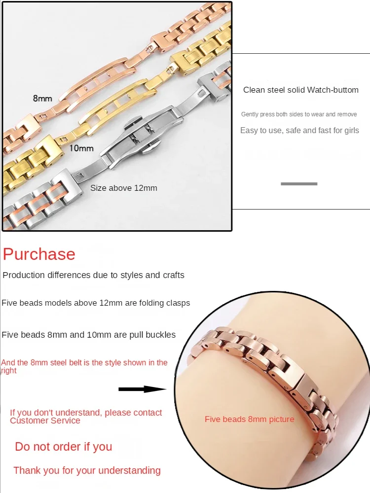 Solid Stainless Steel Watch Band for Armani Women\'s Small Size Watch Strap DW Longines CK Folli Follie Mesh Belt 6mm 8mm 10mm