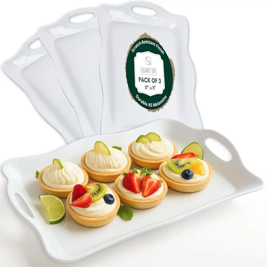

Меламиновый поднос, 17 x 11,5 дюймов, белый, с ручками, подходит для мытья в посудомоечной машине, прямоугольное меламиновое блюдо для мяса, закусок, готовых блюд.
