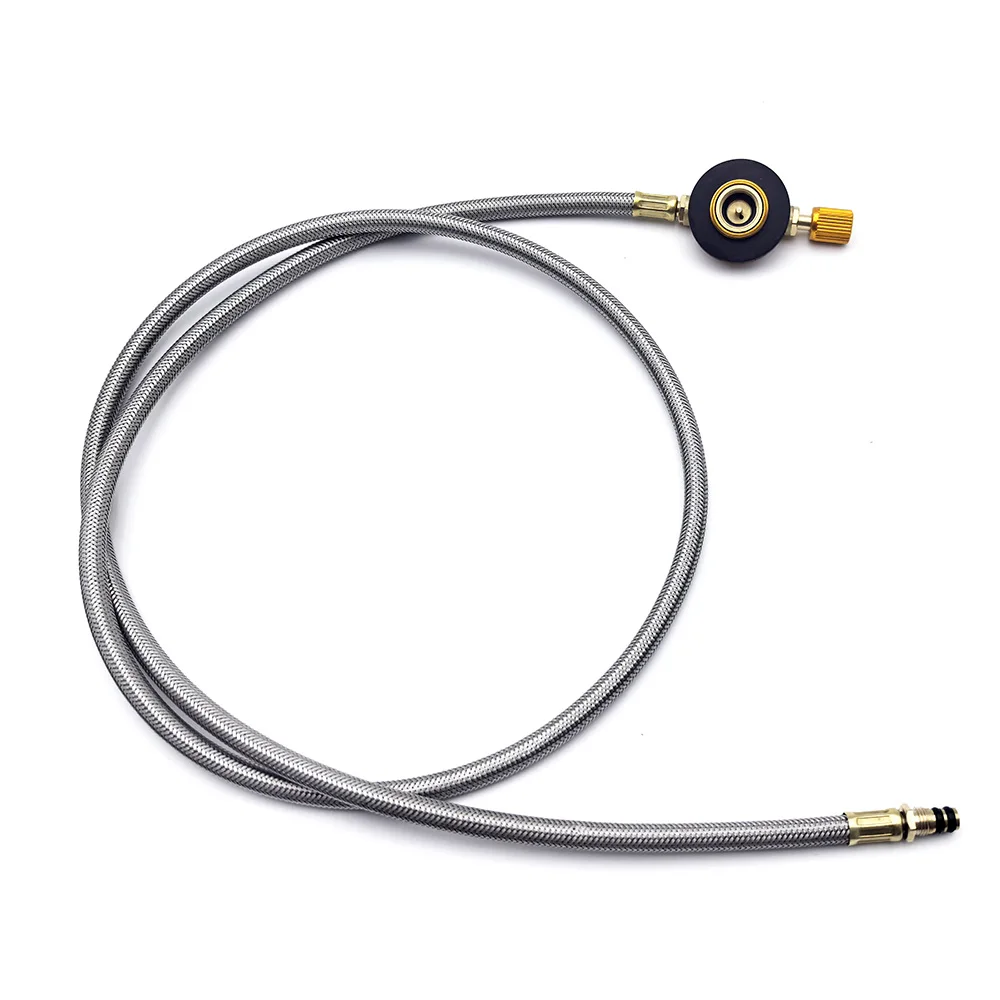 Gas Canister Extension Hose with Control Valve 100cm Stainless Steel Braided Tube with Mapp Gas Adaptor for Camping Stove