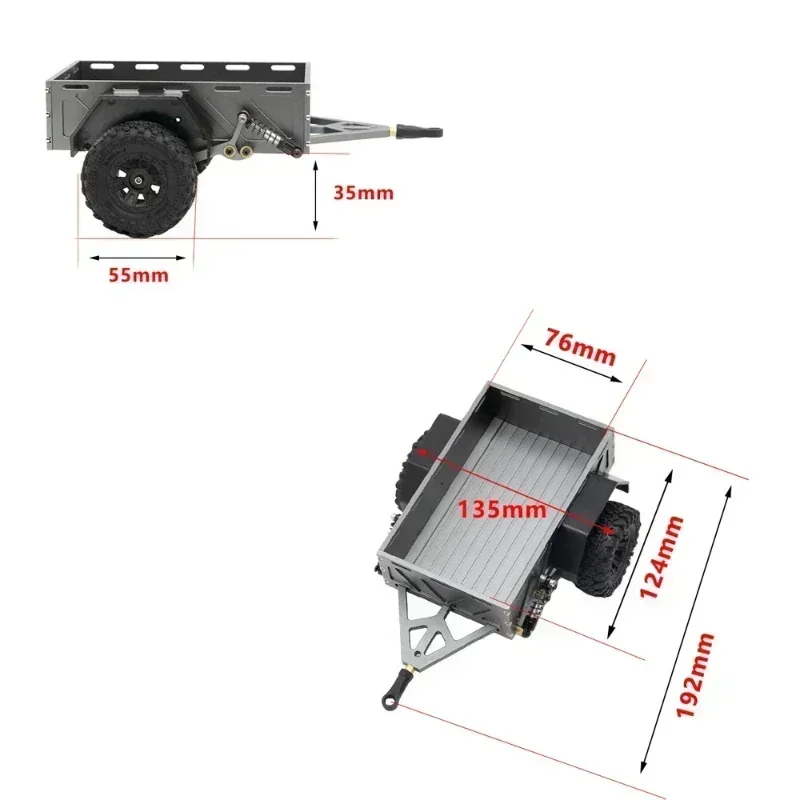 CNC Aluminium 1/18 Utility Trailer met Hitch Mount voor RC Crawler TRX4M Bronco Defender Schaal Accessoires