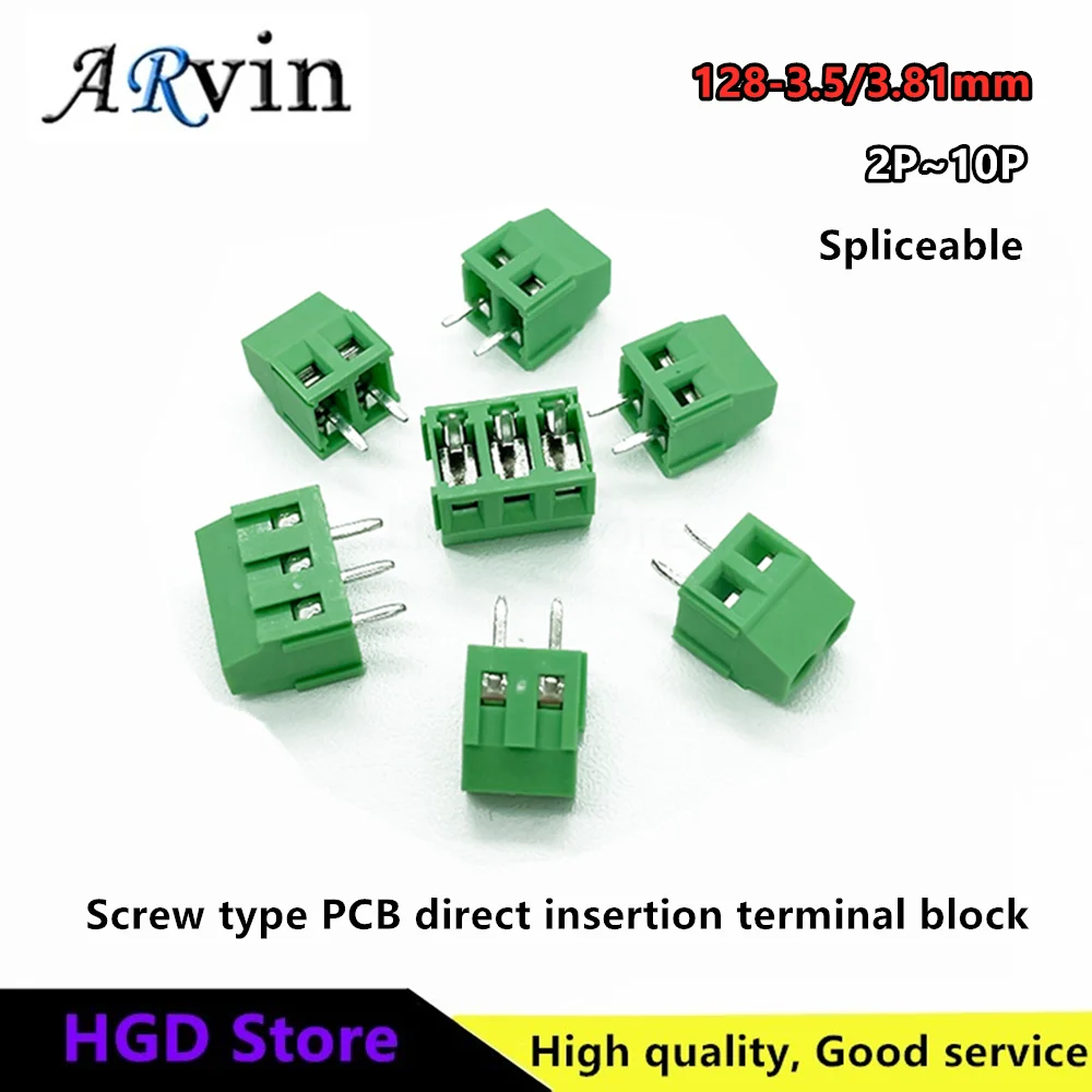 10pcs PCB Direct Insertion Terminal Block Screw Type 125-3.5 128-3.5mm 2P-10P Splice 124-3.81 for Electronics Components