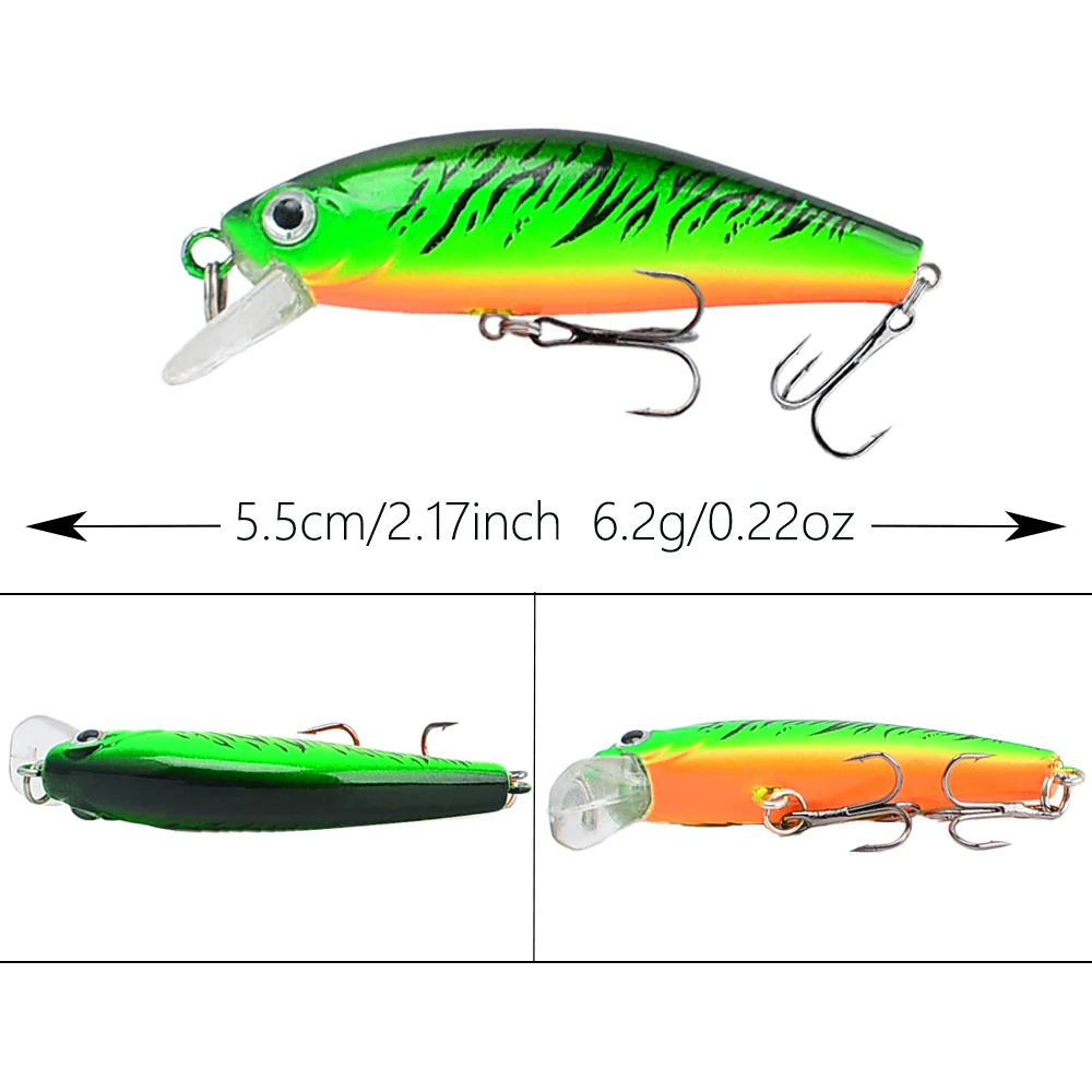 6Pcs Minnow Fishing Lures 5.5cm/6.2g Artificial Bionic Swing Hard Bait Tackle Fishing Tackle