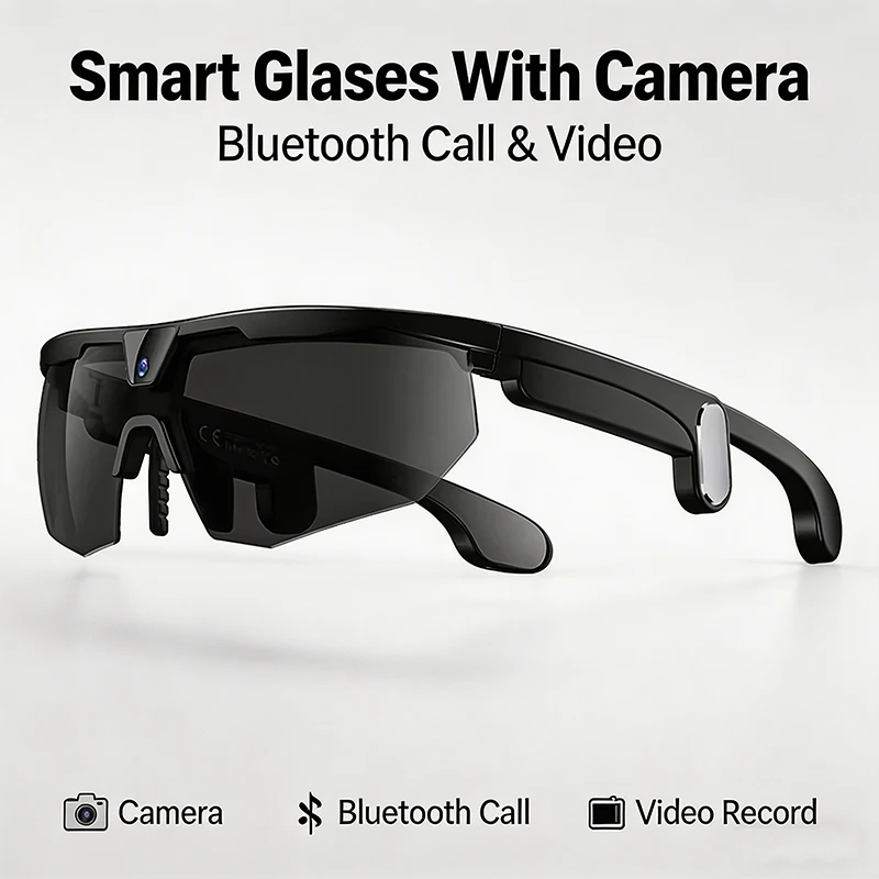 AI Sports Smart Glasses With Camera Sunglasses 2026 Outdoor Windproof Goggle Bluetooth Call Video Recording Translator Eyewear