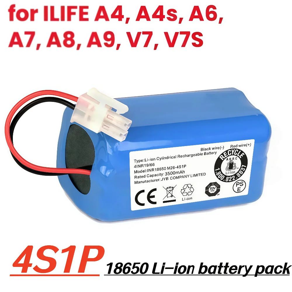 

14.4V 3500mAh (3.5Ah) Robot Vacuum Replacement Battery for ILIFE A4/A4s/A6/A7/A8/A9/V7/V7S INR18650 M26-4S1P.