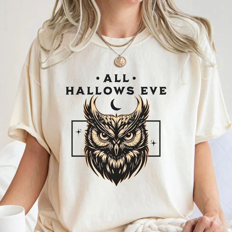 ハロウィーンのフクロウのTシャツ,快適な色,すべてのハロウィーンのシャツ,魔法のような不気味な雰囲気,ウィッチコア