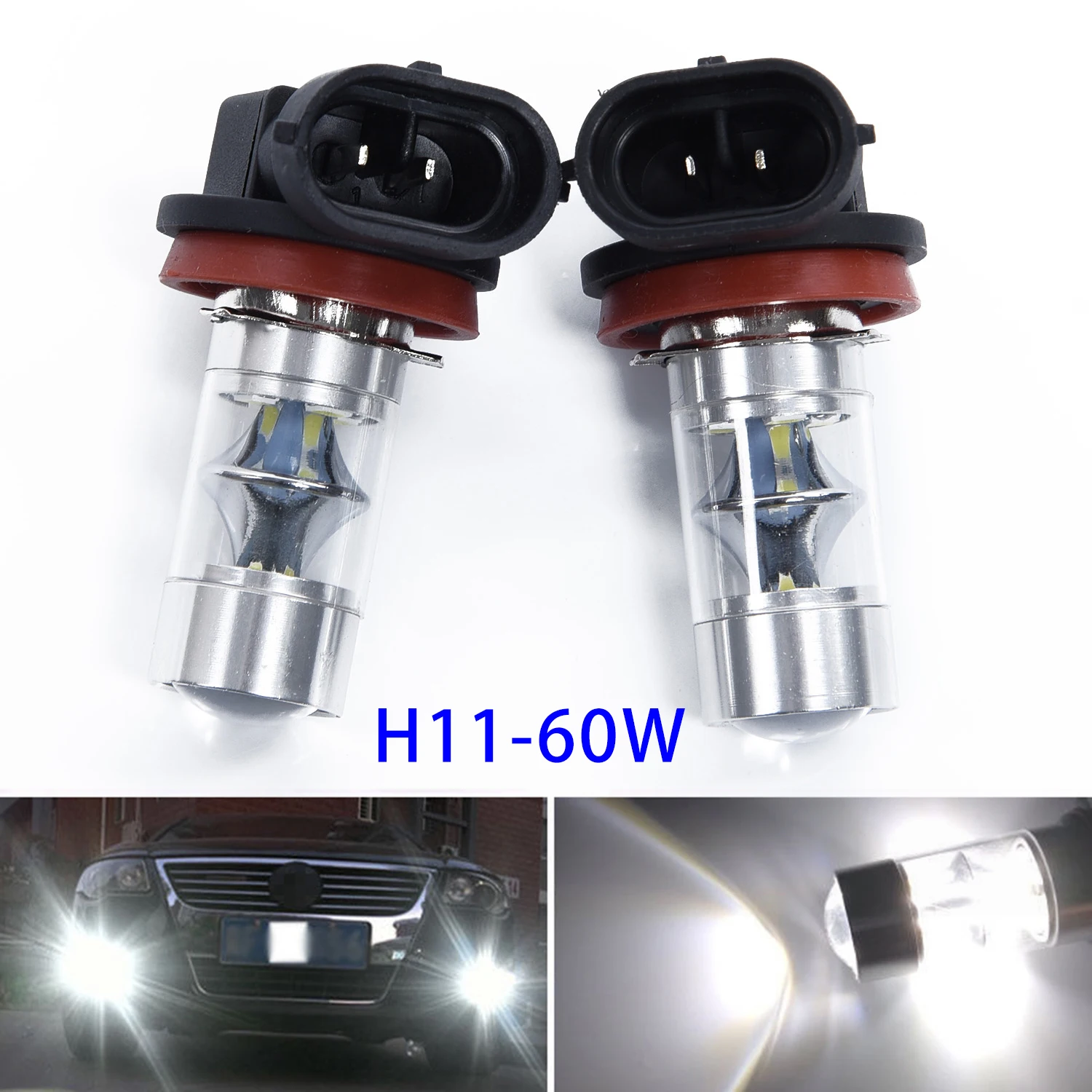 H11 H8 2323 LED Fog Light Bulb, 2Pcs Set Unique Aluminum Heatsink Design, Stable Performance & Wide Application