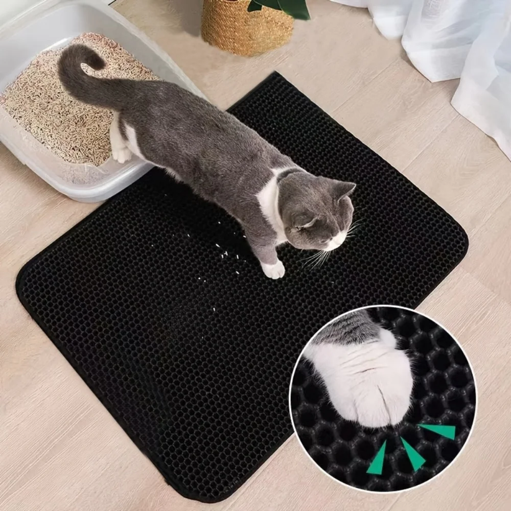 Double Layer Honeycomb Cat Litter Mat, Washable Foldable Detachable Anti-Splash Kitty Litter Trapping Pad
