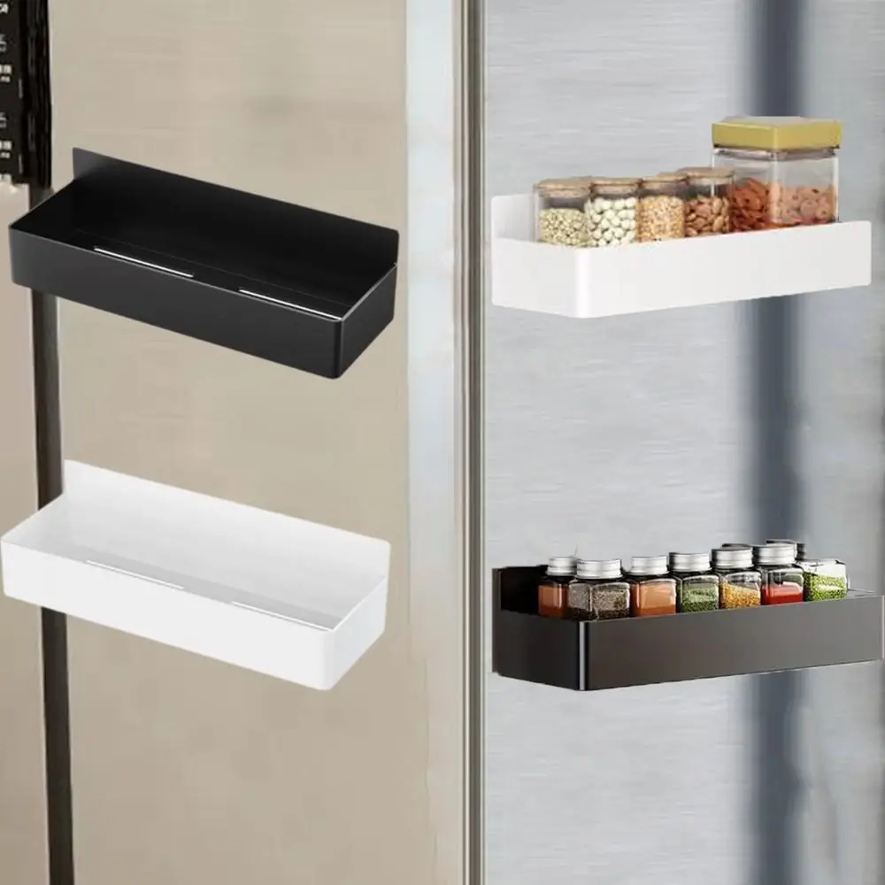 

2 шт. пластиковые магнитные полки, регулируемый компактный органайзер для специй, приправ, большой размер, черный/белый, 2 слоя, стеллаж для хранения