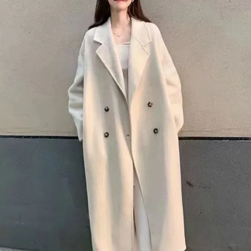 

Осень-зима, новая мода, однотонный Тренч средней длины с отложным воротником и длинными рукавами, женская одежда, шикарные топы в Корейском стиле с карманами