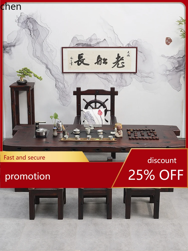 

HT Tea Table and Chair Set Solid Wood New Chinese Style Tea Set Integrated Office Tea Brewing Table