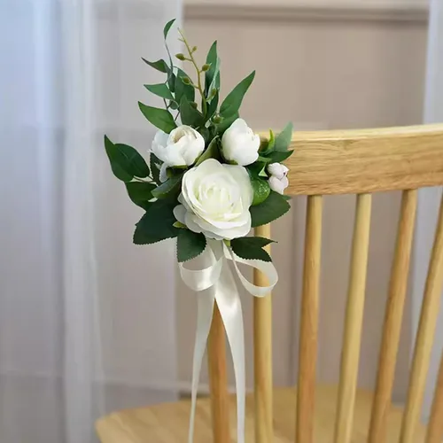 맞춤형 의자 인공 꽃 새시 매듭 장미 부케 커버, 교회 자동차 컨트리 웨딩 파티 이벤트 장식 용품 