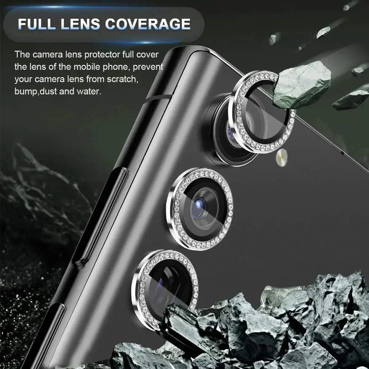 Film d'objectif 3D pour Samsung S25 Ultra, protecteur d'appareil photo avec anneau métallique en diamant, pour Galaxy S25 S24 S23 Ultra S24 FE
