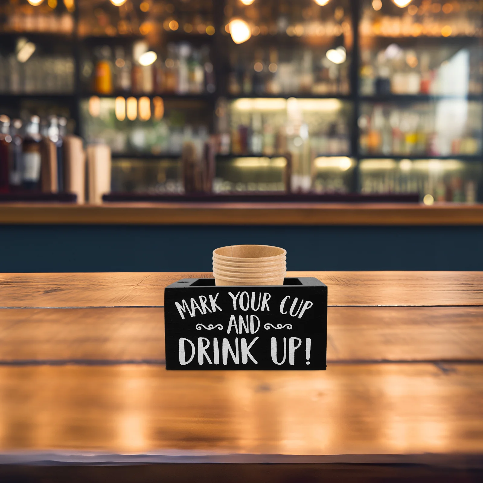 

1pcs Wooden Cup Holder Storage Rack For Countertop Paper Cups Organizer With Pen Holder Kitchen Bar Party Decoration Stand