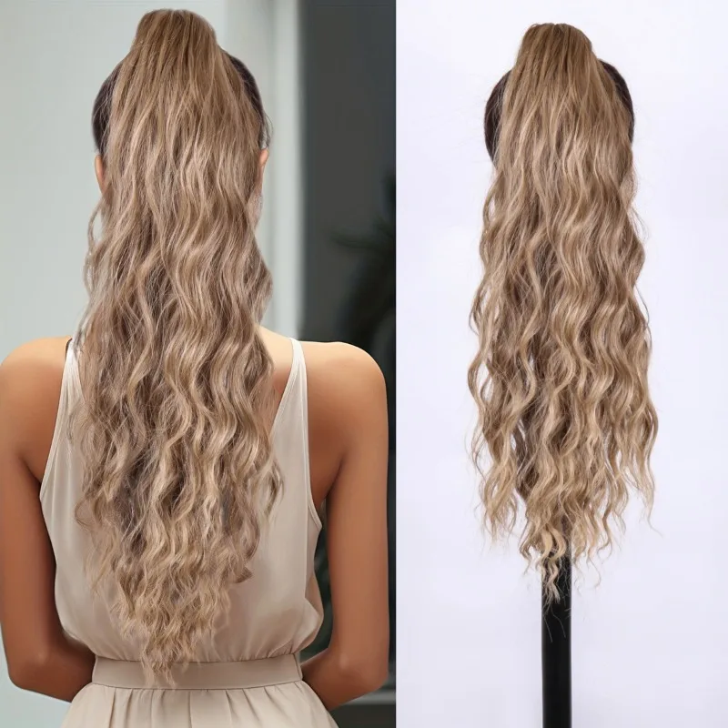 Gorro de bola para mujer, peluca con cola de caballo trenzada, accesorios de vestir para uso diario, cordón, pelo largo y rizado, cubierta de peluca ondulada para concierto