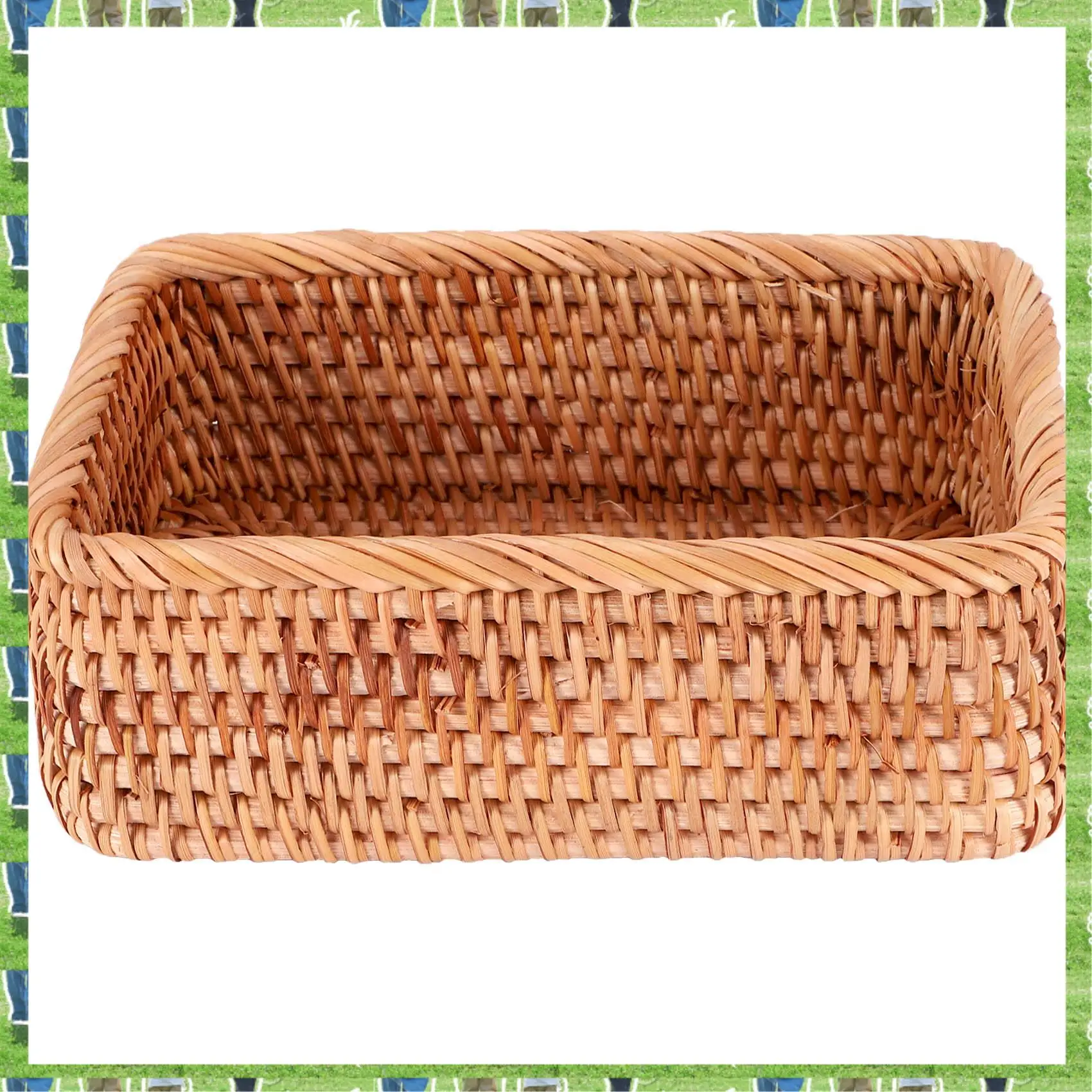 

FTS Hand-Woven Rectangular Rattan Wicker Basket Fruit Tea Snack Bread Picnic Cosmetic Storage Box Kitchen Household Tools