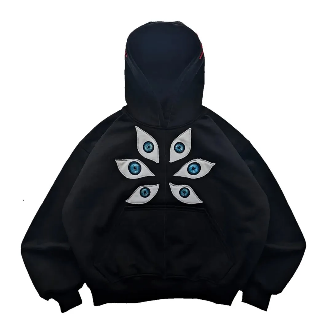 Y2K Trend Casual Autumn Winter Hip Hop Gothic Eye Pattern Adhesive Female Hoodie Sweatshirts Harajuku Kawaii Clothes Sprots Tops