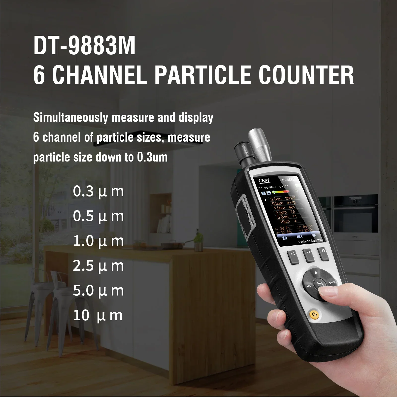 CEM DT-9883M  8in 1PM2.5/10 HCHO CO2 TVOC Particle Counter  (0.3,0.5,1.0,2.5,5.0,10um  Mass Concentration Channel