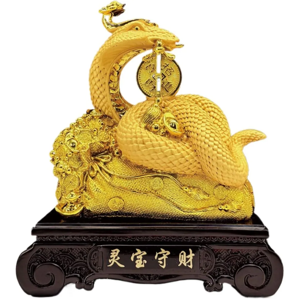 زوج من تماثيل الأفعى الذهبية من فنغ شوي لديكور خزانة التلفزيون لمدخل غرفة المعيشة المنزلية، هدية مثالية لفتح الأعمال أو المنزل