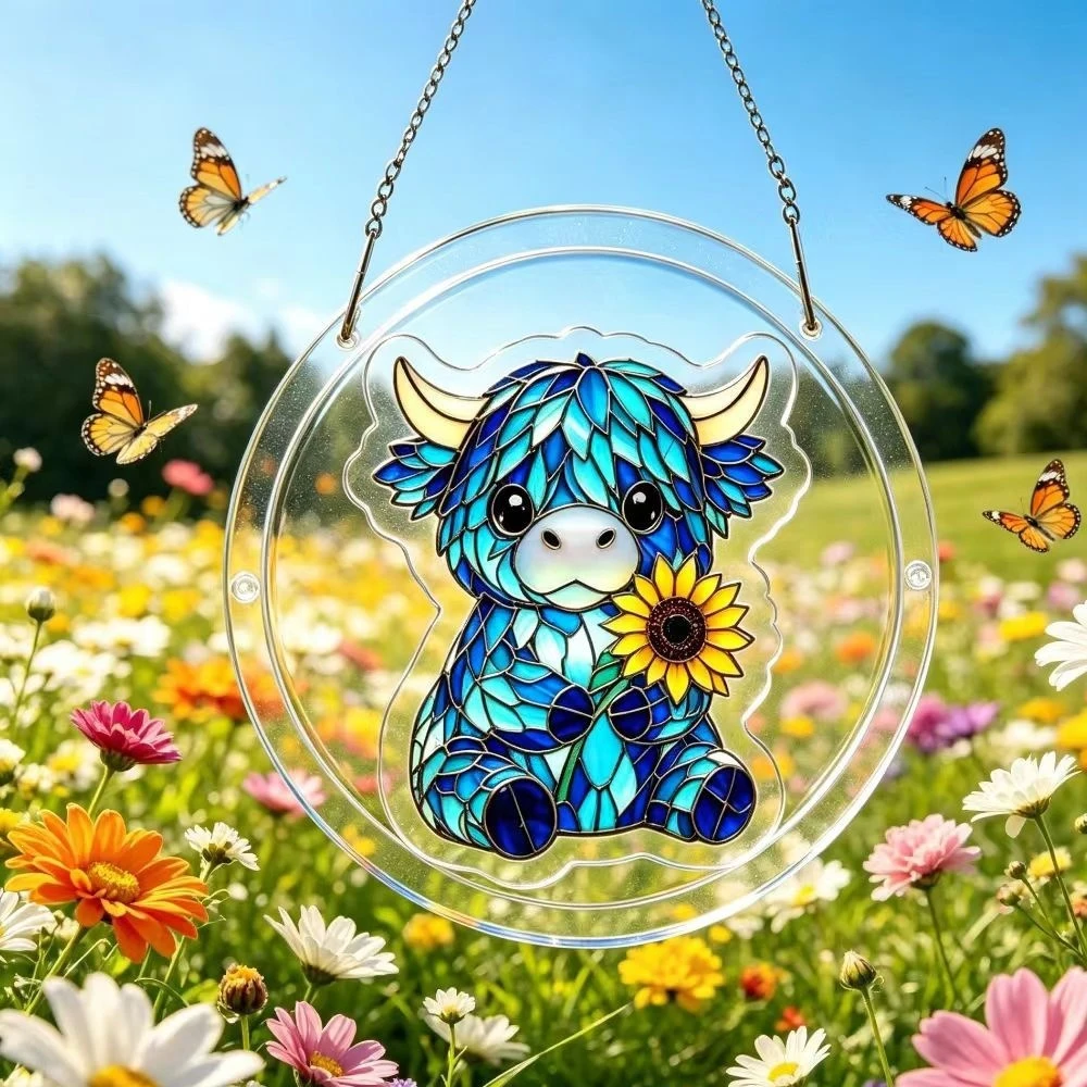 DIY Acrylic Cartoon Cow Suncatcher Puzzle - Stained Glass Style Hanging Ornament for Home & Garden Decor Gift