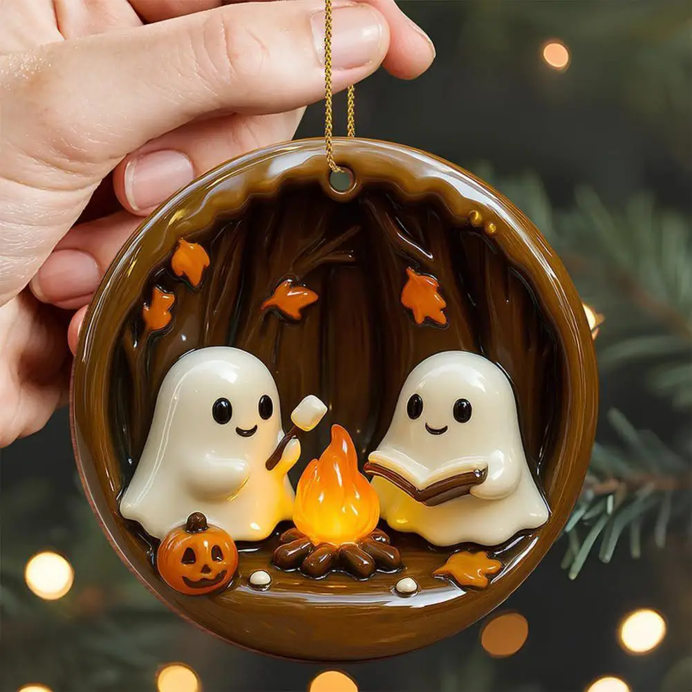 

Halloween Ornament Halloween Bonfire View Decor Spooky Halloween Ghost Campfire Window Hanging Decorations for Home