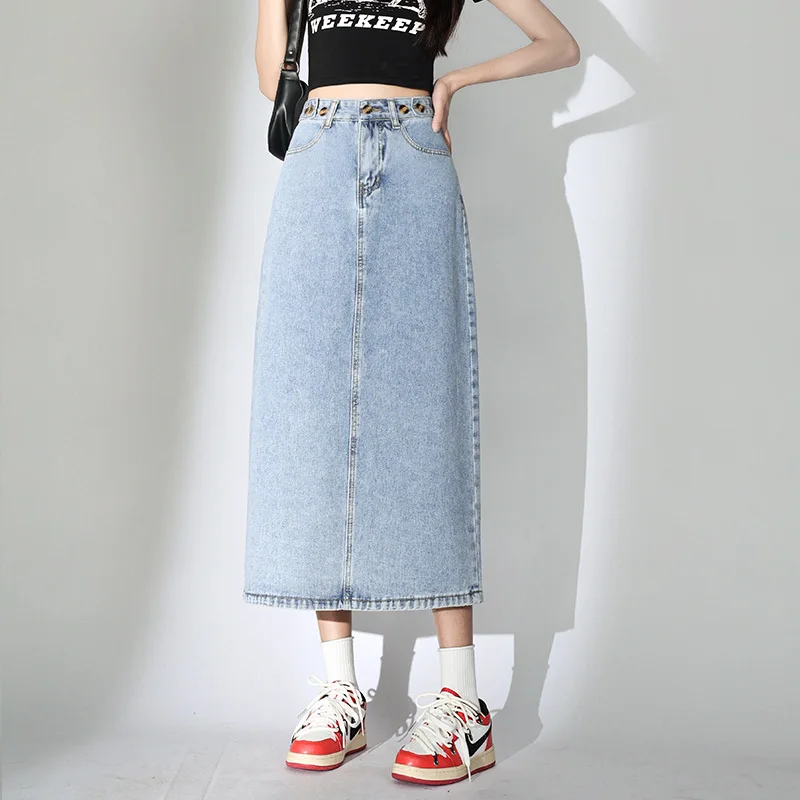 

Streetwear Vintage Chic Skirts For Women High Waist Long Skirt Fashion Blue Denim Skirt Female Clothing 2023