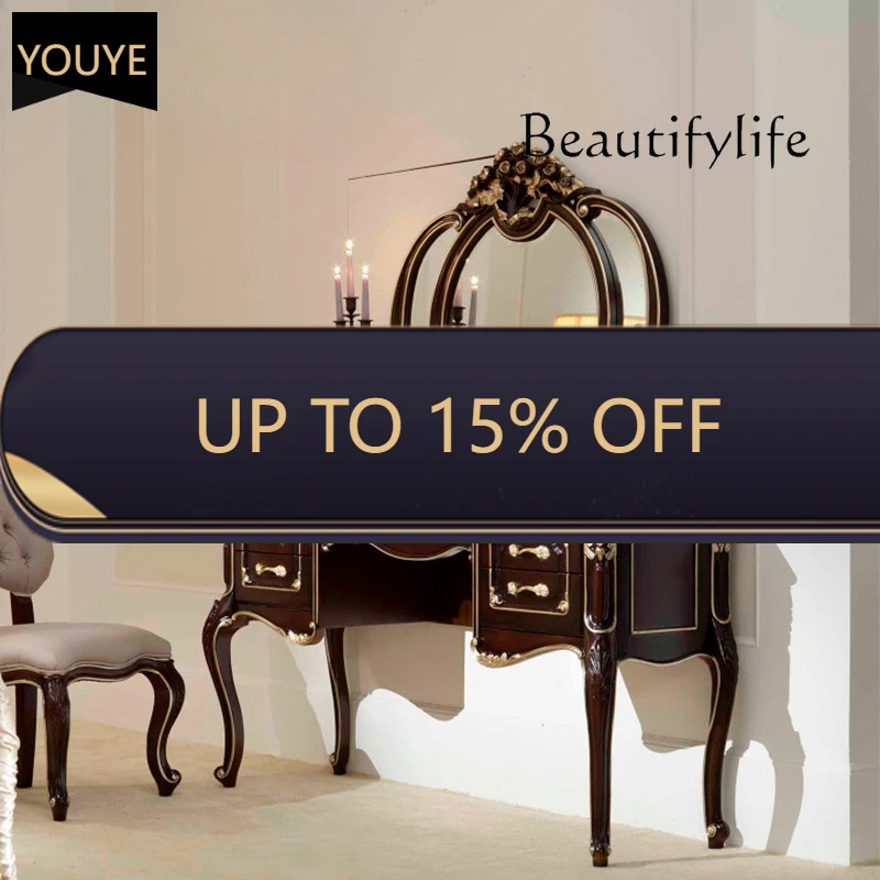 

Neoclassical Bedroom Furniture, Solid Wood Carved Dresser, Makeup Table, With Dresser Mirror Combination X