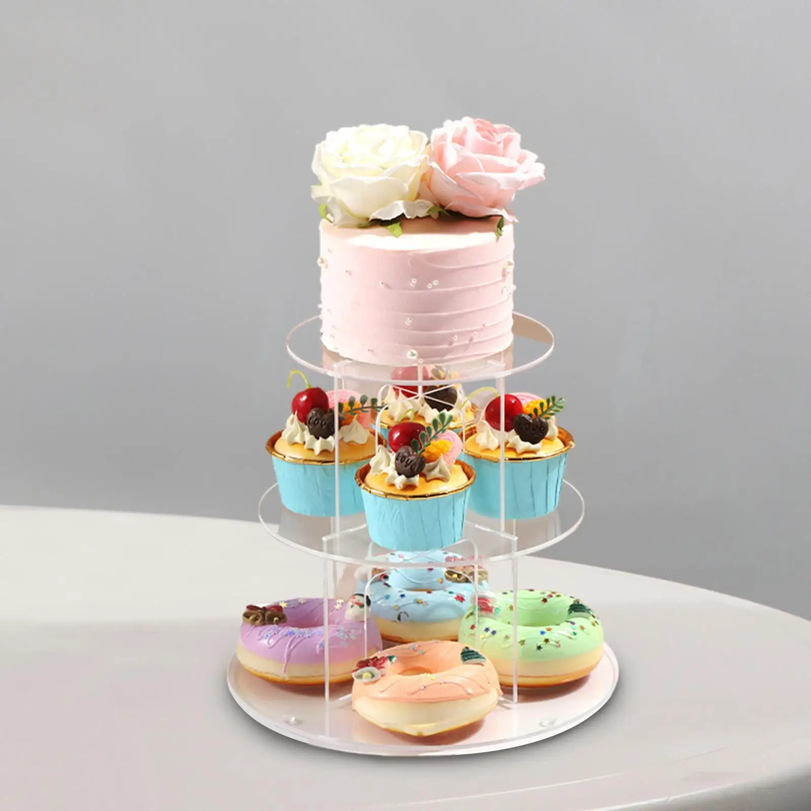 3/4/5 Tier Acrylic Cupcake Stand Dessert Tower Holder Afternoon Tea Pastry Serving Tray for Party Festive Decor Cake Supplies