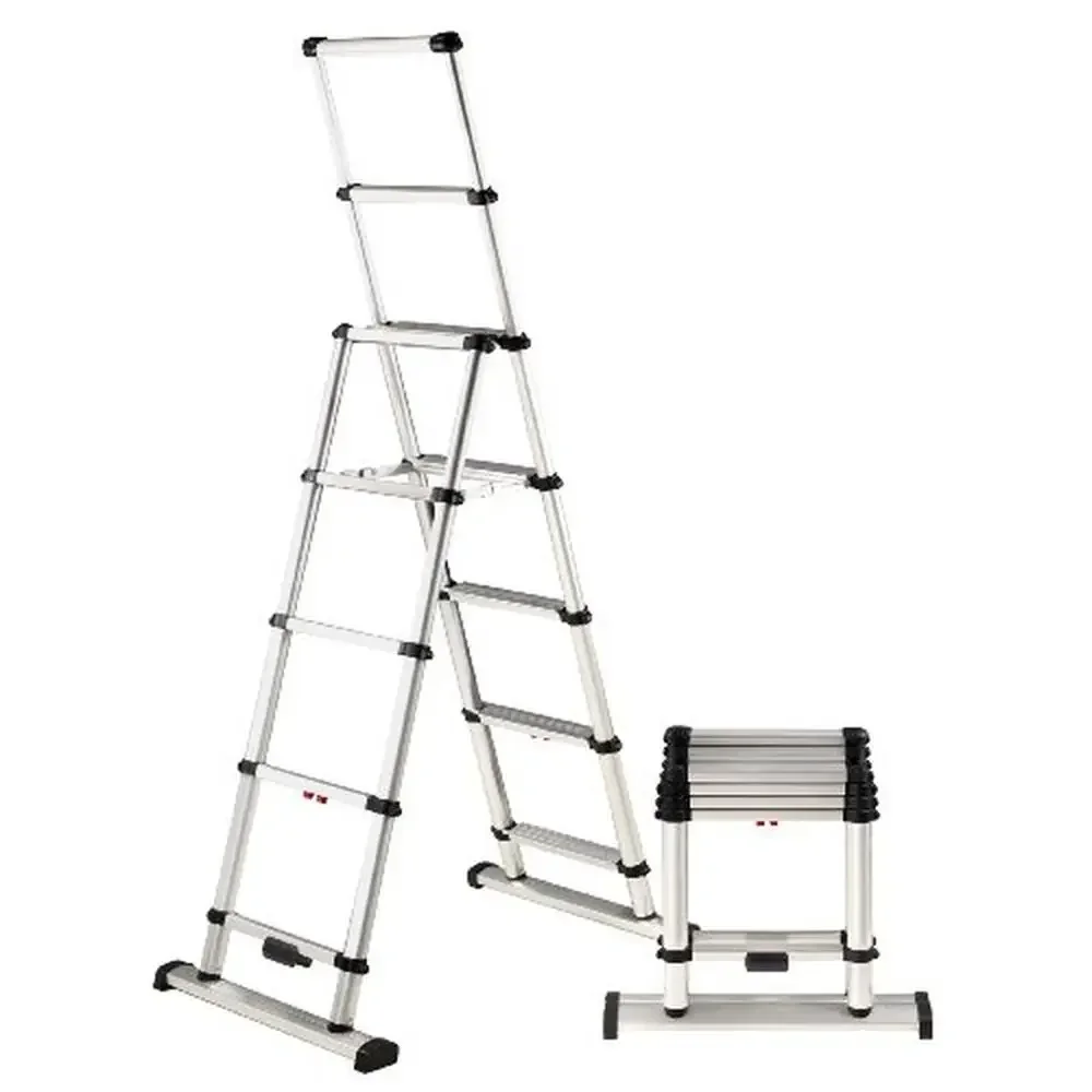 Telescoping Ladder 10ES OSHA Compliant One-Touch Release Pro Step A-Frame Safety Aluminum 375 lb Rated Easy Carry Transport Use