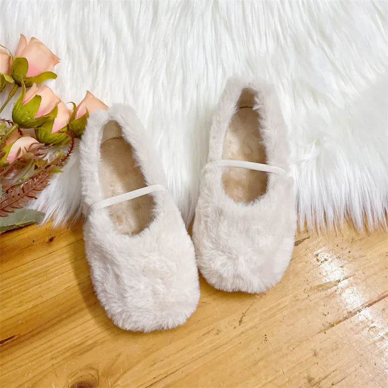 Furry Girls Shoes Soft Sole Comfortable Ballet Flats Elegant Plush Shallow Kids Princess Shoes Versatile Child Mary Janes 여아구두