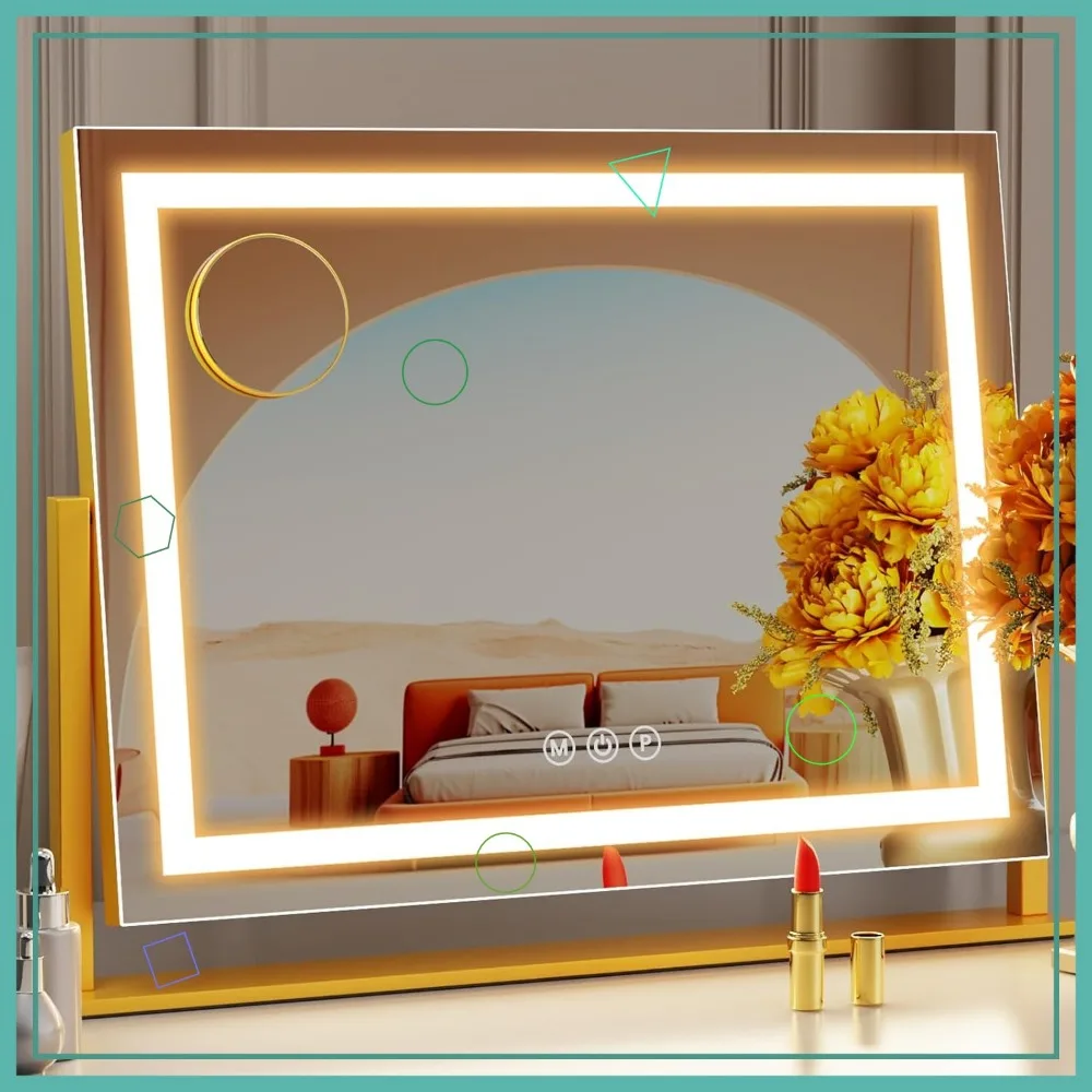 

17.3" Hollywood Vanity Mirror with LED Lights, 3 Color Modes, 5X Magnification, Touch Control, 360° Rotation in Gold