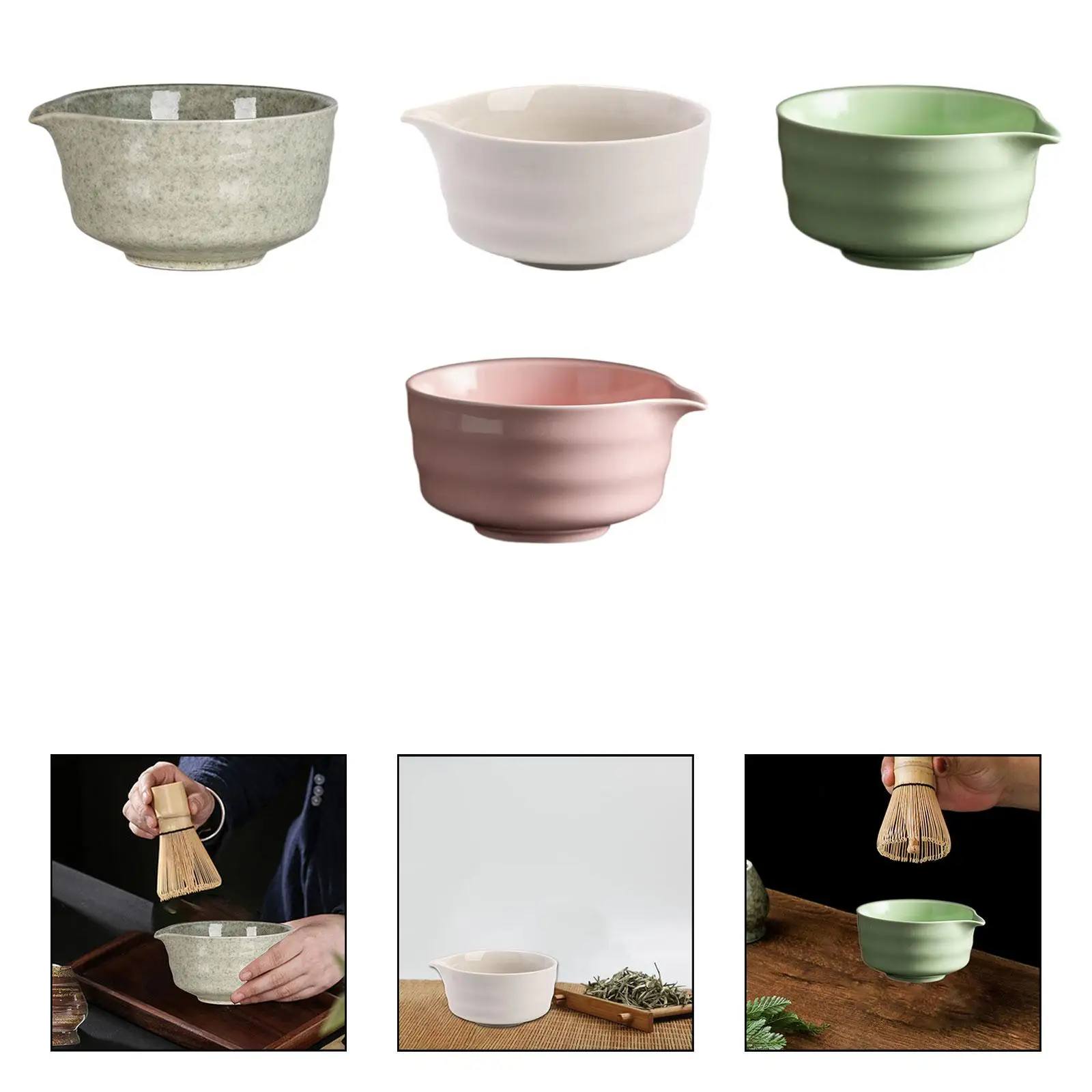 

Matcha Bowl with Pouring Spout Ornament Portable Traditional Tea Mixing Bowl for Dining Room Kitchen Home Matcha Lover Friends