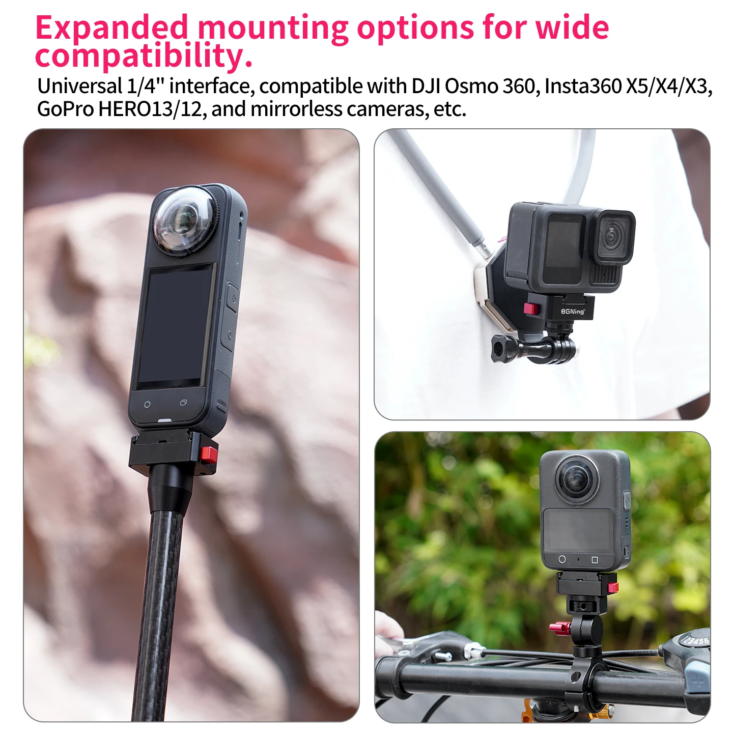 Verbesserte Anti-Rutsch-Schnellverschluss-Klemmhalterung für GoPro Insta360 DJI DSLR Kamera Gimbal Stabilisator Motorradfahren Radfahren Vlog – Detail 6