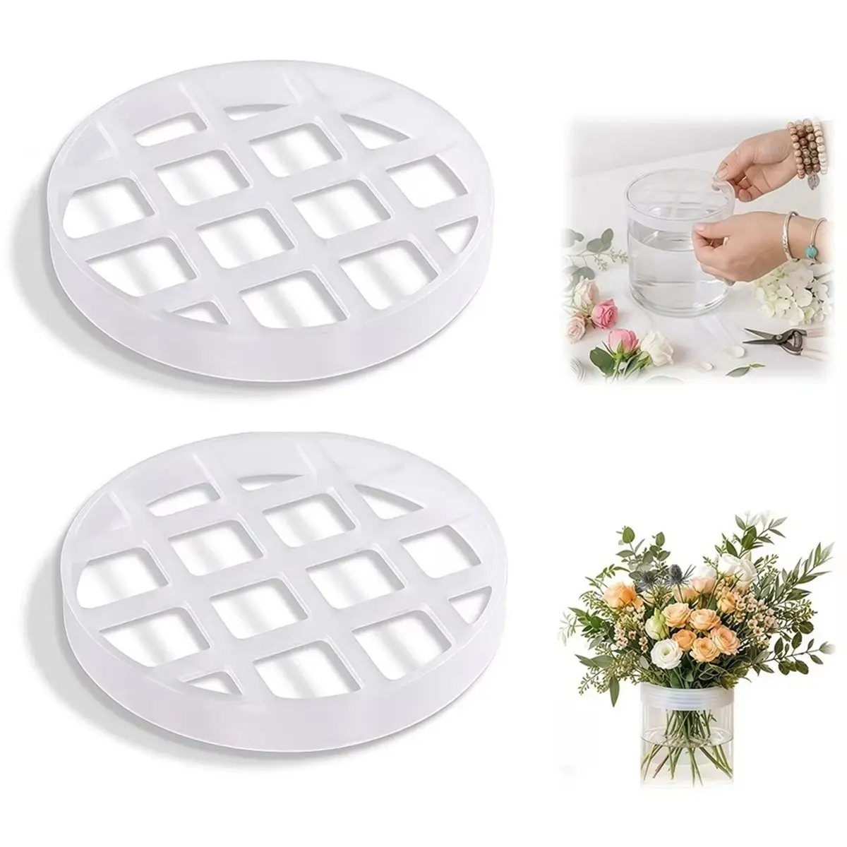 2pcs Silicone Flower Arranging Grid, for Small Centerpieces, Stretch Silicone Flower Arranger & Vase Holder